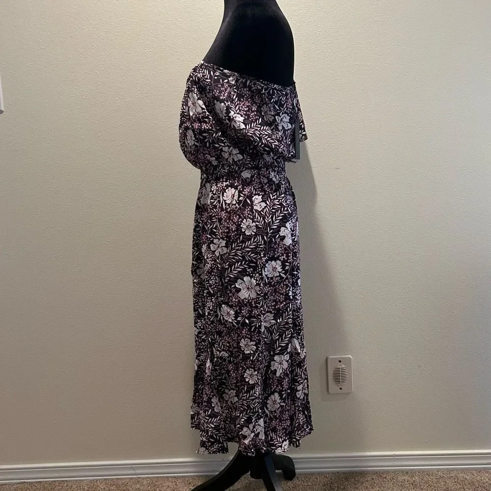 NWT Medium Bobi Black Floral One Shoulder Ruffle Dress​